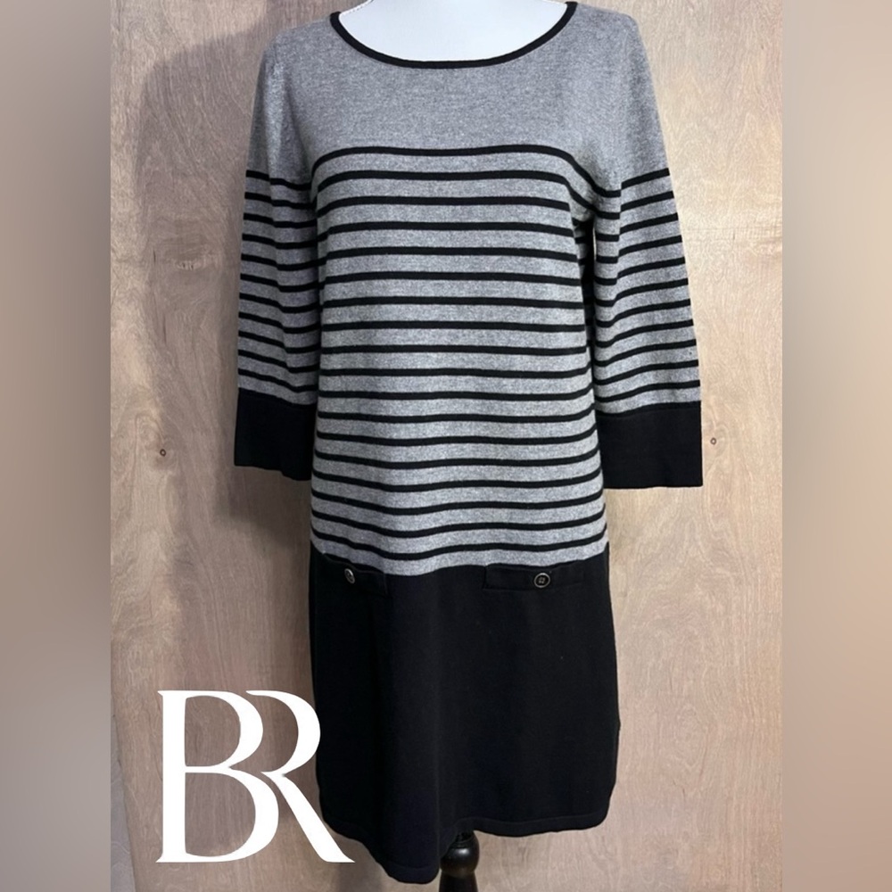 Banana Republic Striped Sweater Dress Grey/Black M